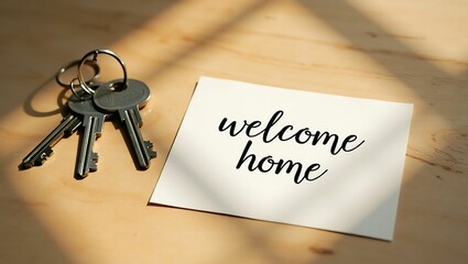 Welcome home keys and a card on a table