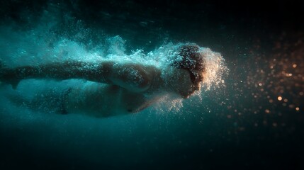 Swimmer dives into clear pool