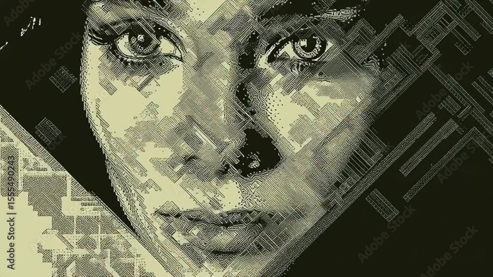 Aufkleber artistic digital portrait of a woman with abstract patterns generative ai