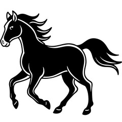 Obraz premium Stylized black horse with flowing mane and tail in a dynamic trot