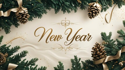 Elegant new year banner with fir branches and golden