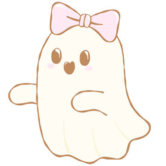 Cute Pink Bow Ghost Character for Halloween Design
