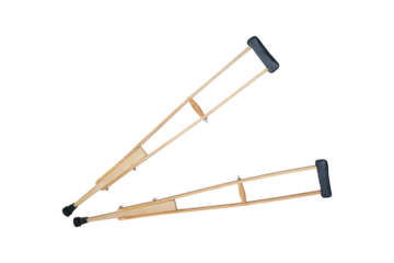 Wooden crutches, walking sticks, medical therapy support equipment,in transparent background.