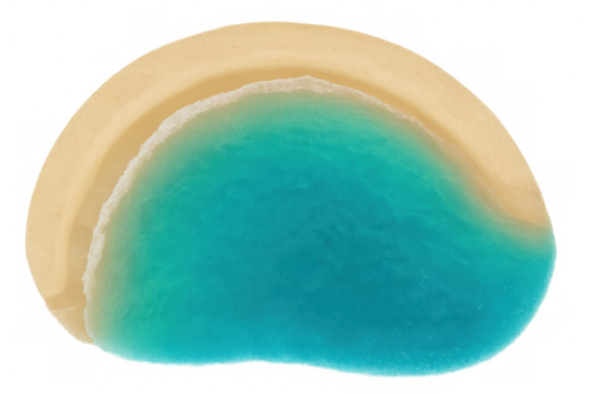 Aerial view of a beautiful tropical island with turquoise water gently lapping against the sandy shore, perfect for travel and leisure designs