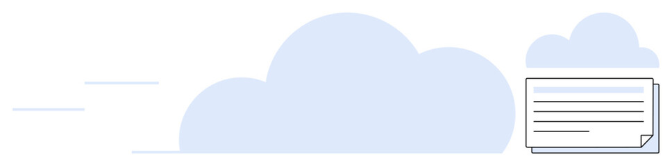 Minimal file located near a large cloud, representing cloud data storage, file sharing, and digital connectivity. Ideal for technology, teamwork, productivity, document management, cloud computing