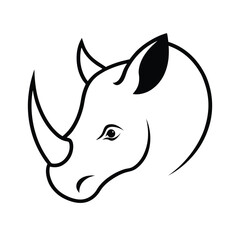 Bold silhouette of a rhino head with a prominent horn on a clean white background for advertising