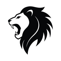 Majestic roaring lion head silhouette with fierce expression on a clean white background