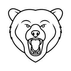 Fierce grizzly bear head growling aggressively front view isolated on clean white background