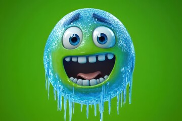 Cold face emoji with icicles and shivering, animated on vibrant green screen background