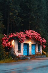 Rustic cottage covered in flowers