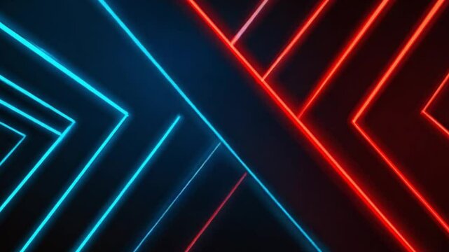 Geometric abstract with blue and red neon lines on a dark background