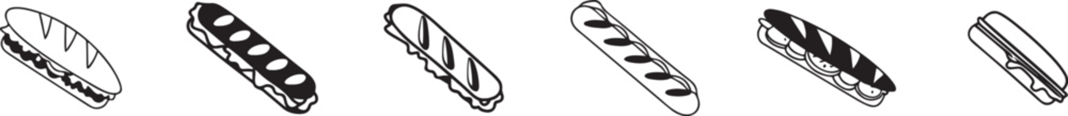 Bread and Sub Sandwich Vector Icons.