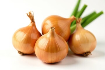 Fototapeta premium Group of brown onions, clean and bright, on white, seasoning, brown onion, farm fresh