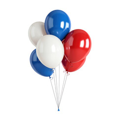 A group of balloons in red, white, and blue colors against a white background.