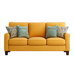 Bright Yellow Sofa with Colorful Pillows in Modern Living Room Setting