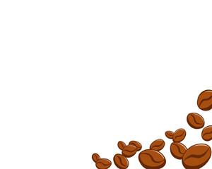Roasted brown aromatic coffee beans. Frame of beans on an isolated background. Suitable for decorating coffee shops, restaurants, menus, postcards. Illustration of coffee beans background