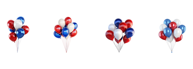 A collection of red, white, and blue balloons against a white background.
