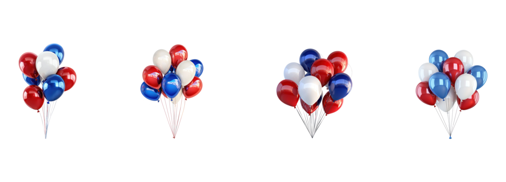 A collection of red, white, and blue balloons against a white background.