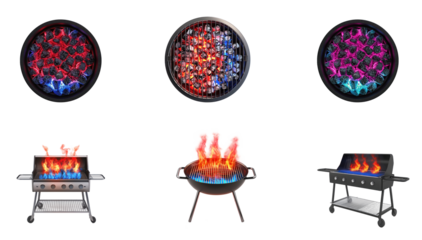 Three round, colorful LED lights with a grill design on a white background.