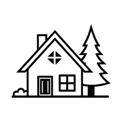 Charming l shaped snowy christmas house illustration with festive colors on a clean white background