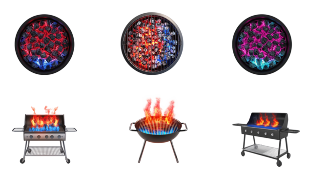Three round, colorful LED lights with a grill design on a white background.