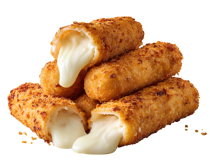 Fried mozzarella bites with cheesy filling, transparent background