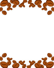 Roasted brown aromatic coffee beans. Frame of beans on an isolated background. Suitable for decorating coffee shops, restaurants, menus, postcards. Illustration of coffee beans background
