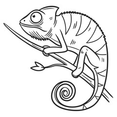 Outline drawing of a chameleon on a branch illustration