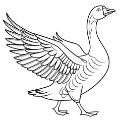 Outline drawing of a goose with its wings partially open