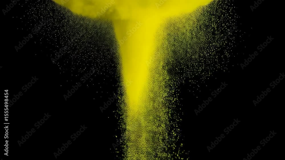 Poster abstract yellow pigment dust explosion in a dark environment creating a unique and visually striking