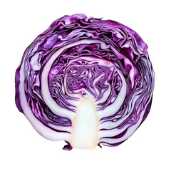 Obraz premium Cut red cabbage closeup showing layers on transparent background