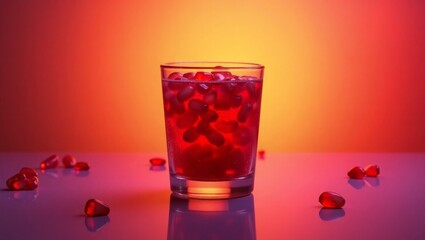 Red Pomegranate Juice Glass Seeds Orange Background