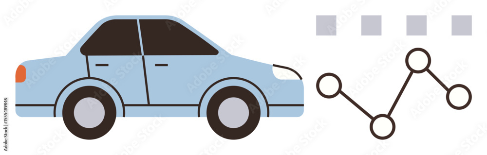 Aufkleber blue car alongside route mapping design and data points. ideal for technology, automation, self-driv