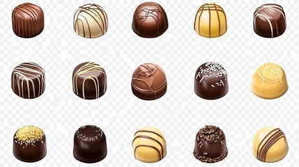 Obraz premium Digital - Style Chocolate Truffles with Drizzle Patterns on Transparent Checkered Background