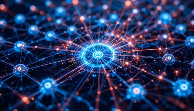 "Future internet network topology diagram with quantum nodes and 6G tech"
