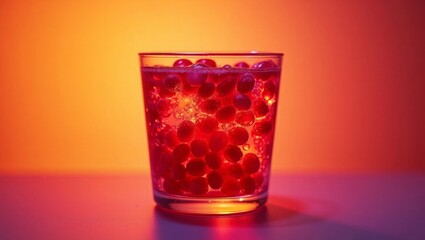 Red Spheres in Glass Water Fizzy Drink Orange Background