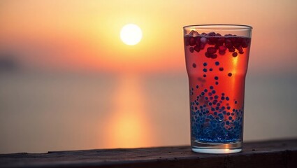 Sunset Glass Pomegranate Drink Blue Bubbles image