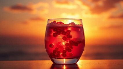 Sunset Pomegranate Drink Glass Red Orange Background