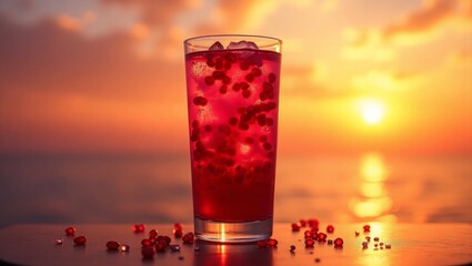 Sunset Pomegranate Cocktail Glass Ocean View drink