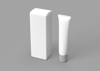 Blank White Cosmetic Tube and Box Mockup