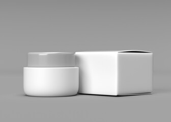 White Cosmetic Jar with Packaging Box Mockup