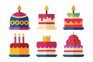 Hand drawing birthday cake set on white background