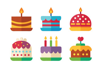 Set of birthday cake with candles isolated on white background