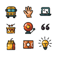 Education nine colorful backtoschool icons brighten the start of learning.