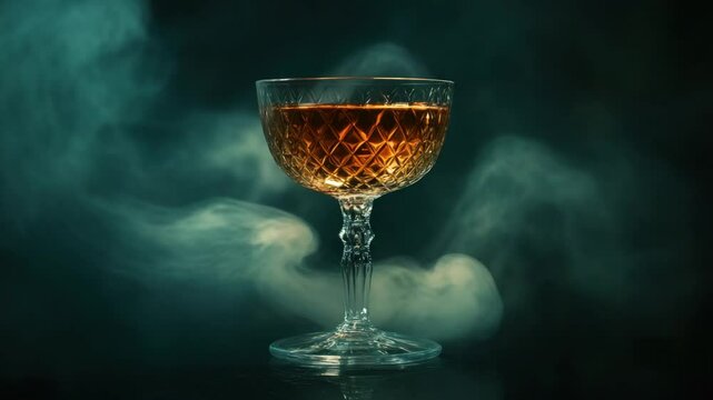 Mysterious Cocktail: A Smoky Elixir in Crystal Coupe