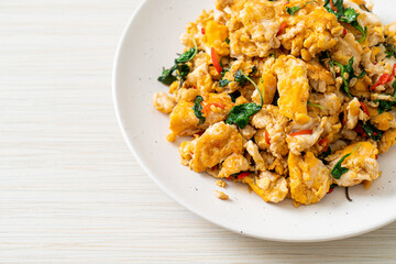 stir-fried egg with Thai basil and chilli