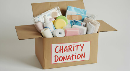 Donation box filled with supplies for charity