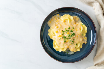 ravioli pasta with corn cheese sauce