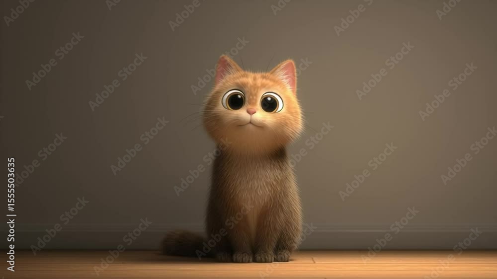 Poster cute fluffy cat looking up in a simple indoor setting generative ai