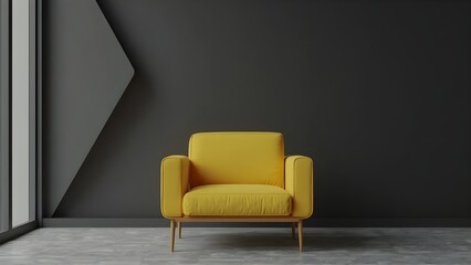 Modern Minimalist Interior Design Yellow Accent Chair in Gray Room
